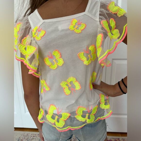 Cat & Jack Yellow and Orange Blouse with Butterfly Pattern Small - Picture 2 of 6